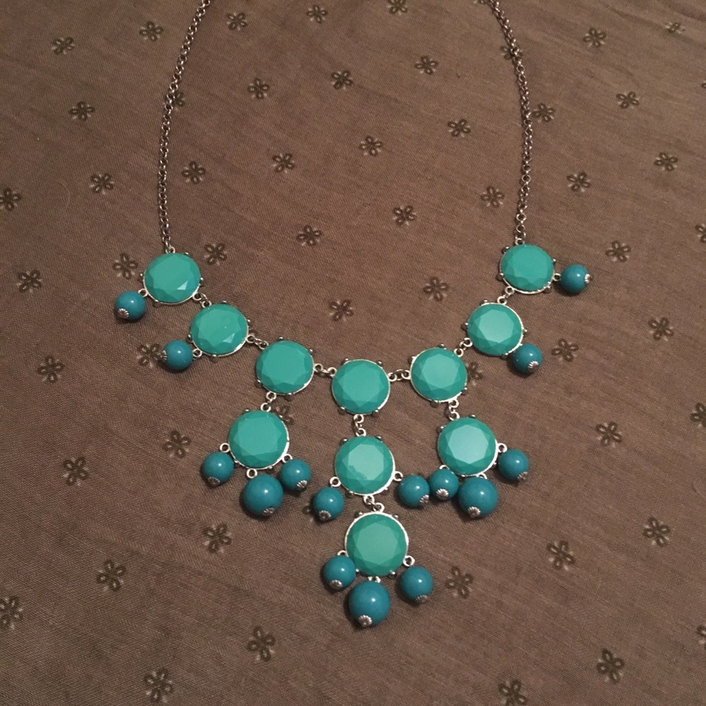 Large Blue Green Long Bib Sweater Necklace